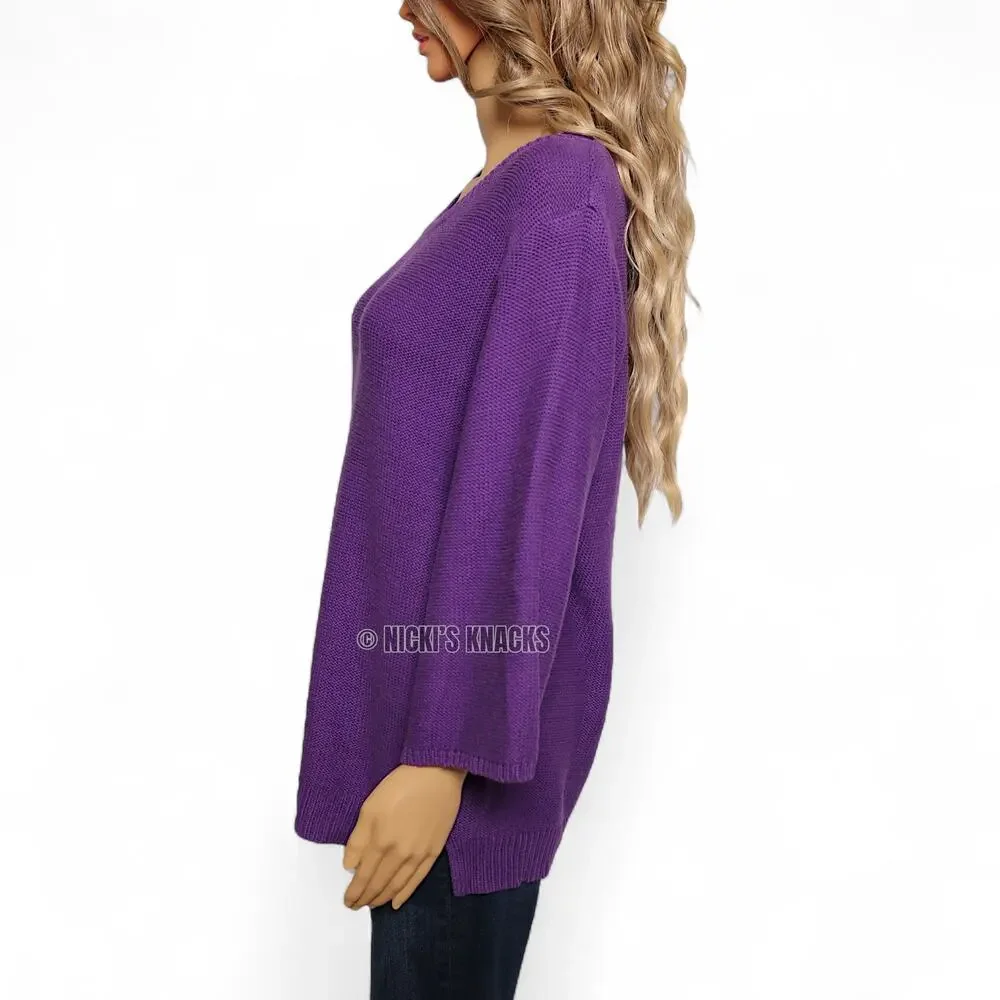 Old Navy Flared Sleeve Sweater Purple Scoop Neck Knit Pullover Top Size L